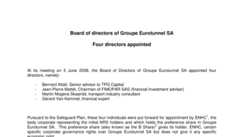 Board of directors of Groupe Eurotunnel SA - Four directors appointed