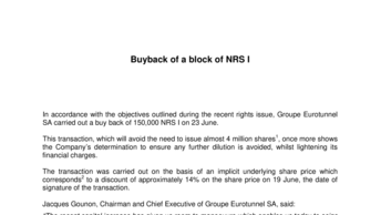 Buyback of a block of NRS I