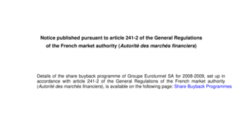 Notice published pursuant to article 241-2 of the General Regulations  of the French market authority (Autorité des marchés financiers)