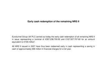 Early cash redemption of the remaining NRS II