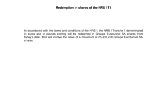 Redemption in shares of the NRS I T1