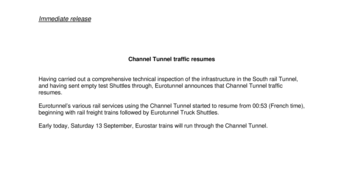 Channel Tunnel traffic resumes