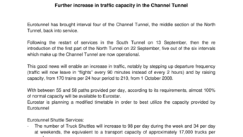 Further increase in traffic capacity in the Channel Tunnel
