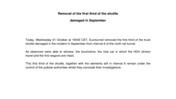 Removal of the first third of the shuttle  damaged in September