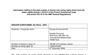 Information relating to the total number of shares and voting rights which form the share capital (Article L.233-8 II of the French Commercial Code and article 233-16 of the AMF General Regulations)
