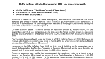 Chiffre d'affaires et trafic d’Eurotunnel en 2007 : une année remarquable