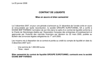 CONTRAT DE LIQUIDITE - Mise en œuvre et bilan semestriel
