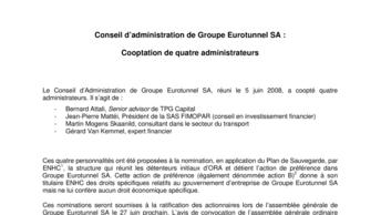 Conseil d’administration de Groupe Eurotunnel SA :  Cooptation de quatre administrateurs