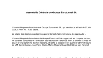 Assemblée Générale de Groupe Eurotunnel SA