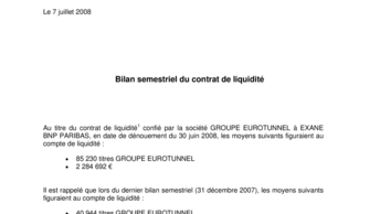Bilan semestriel du contrat de liquidité