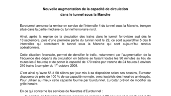 Nouvelle augmentation de la capacité de circulation  dans le tunnel sous la Manche