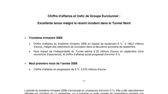 Chiffre d’affaires et trafic de Groupe Eurotunnel :  Excellente tenue malgré le récent incident dans le Tunnel Nord
