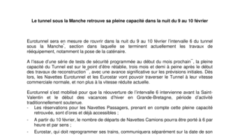 Le tunnel sous la Manche retrouve sa pleine capacité dans la nuit du 9 au 10 février