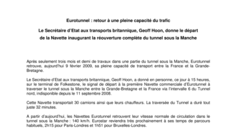 Eurotunnel : retour à une pleine capacité du trafic