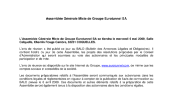 Assemblée Générale Mixte de Groupe Eurotunnel SA