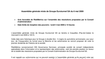 Assemblée générale mixte de Groupe Eurotunnel SA du 6 mai 2009