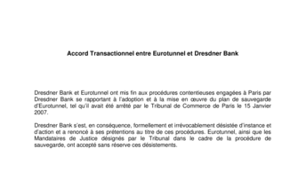 Accord Transactionnel entre Eurotunnel et Dresdner Bank