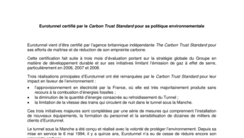 Eurotunnel certifié par le Carbon Trust Standard pour sa politique environnementale