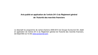 Avis publié en application de l’article 241-2 du Règlement général  de l’Autorité des marchés financiers