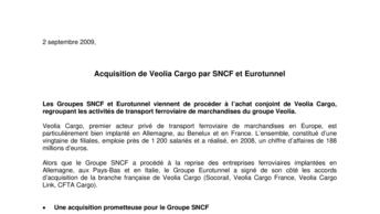 Acquisition de Veolia Cargo par SNCF et Eurotunnel
