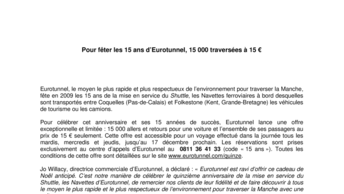 Pour fêter les 15 ans d’Eurotunnel, 15 000 traversées à 15 €