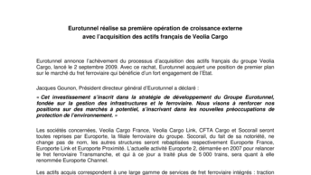 Eurotunnel réalise sa première opération de croissance externe  avec l’acquisition des actifs français de Veolia Cargo