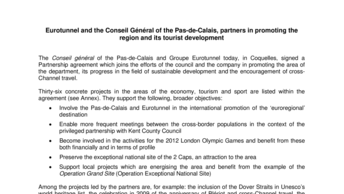 Eurotunnel and the Conseil Général of the Pas-de-Calais, partners in promoting the region and its tourist development