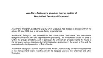 Jean-Pierre Trotignon to step down from his position of  Deputy Chief Executive of Eurotunnel