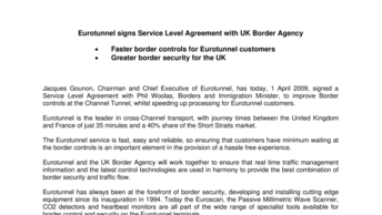 Eurotunnel signs Service Level Agreement with UK Border Agency