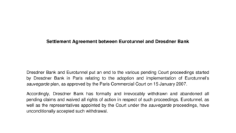 Settlement Agreement between Eurotunnel and Dresdner Bank