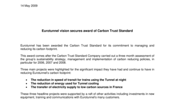 Eurotunnel vision secures award of Carbon Trust Standard