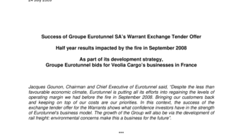 Success of Groupe Eurotunnel SA’s Warrant Exchange Tender Offer