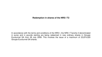 Redemption in shares of the NRS I T2