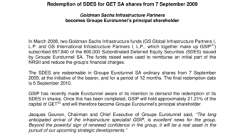 Redemption of SDES for GET SA shares from 7 September 2009