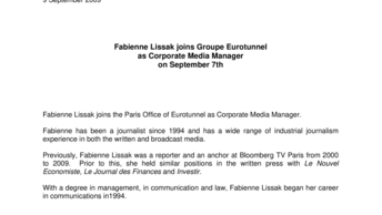 Fabienne Lissak joins Groupe Eurotunnel as Corporate Media Manager on September 7th