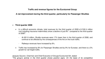Traffic and revenue figures for the Eurotunnel Group
