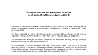 Eurotunnel innovates with a new weekly rail service  for refrigerated freight between Spain and the UK
