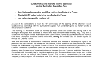 Eurotunnel opens doors to electric sports car  during Burlington Beaujolais Run