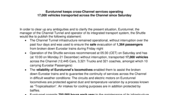 Eurotunnel keeps cross-Channel services operating  17,000 vehicles transported across the Channel since Saturday