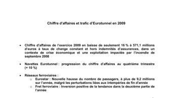 Chiffre d'affaires et trafic d’Eurotunnel en 2009