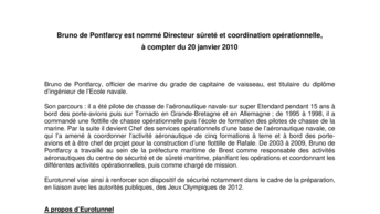 Bruno de Pontfarcy est nommé Directeur sûreté et coordination opérationnelle, à compter du 20 janvier 2010
