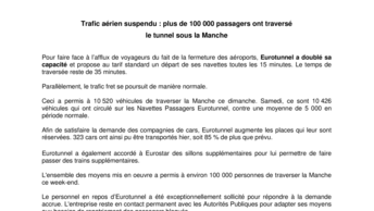 Trafic aérien suspendu : plus de 100 000 passagers ont traversé  le tunnel sous la Manche