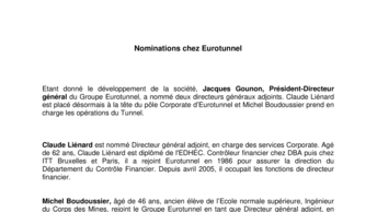 Nominations chez Eurotunnel
