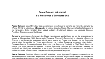 Pascal Sainson est nommé  à la Présidence d’Europorte SAS