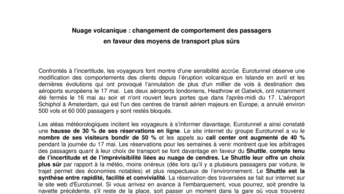 Nuage volcanique : changement de comportement des passagers  en faveur des moyens de transport plus sûrs