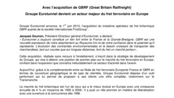 Avec l’acquisition de GBRF (Great Britain Railfreight)  Groupe Eurotunnel devient un acteur majeur du fret ferroviaire en Europe