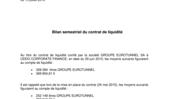 Bilan semestriel du contrat de liquidité