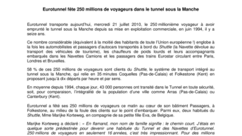 Eurotunnel fête 250 millions de voyageurs dans le tunnel sous la Manche