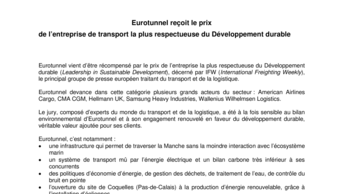 Eurotunnel reçoit le prix  de l’entreprise de transport la plus respectueuse du Développement durable