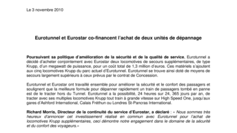 Eurotunnel et Eurostar co-financent l’achat de deux unités de dépannage